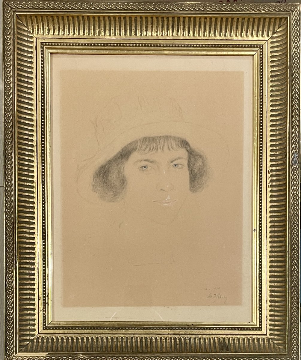 François DE HERAIN (1877-1962) - Portrait féminin - Dessin réhaussé