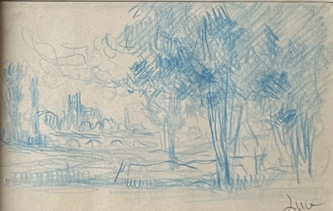 Maximilien Luce (1858–1941) - Wooded Landscape Along A River - Drawing-photo-3