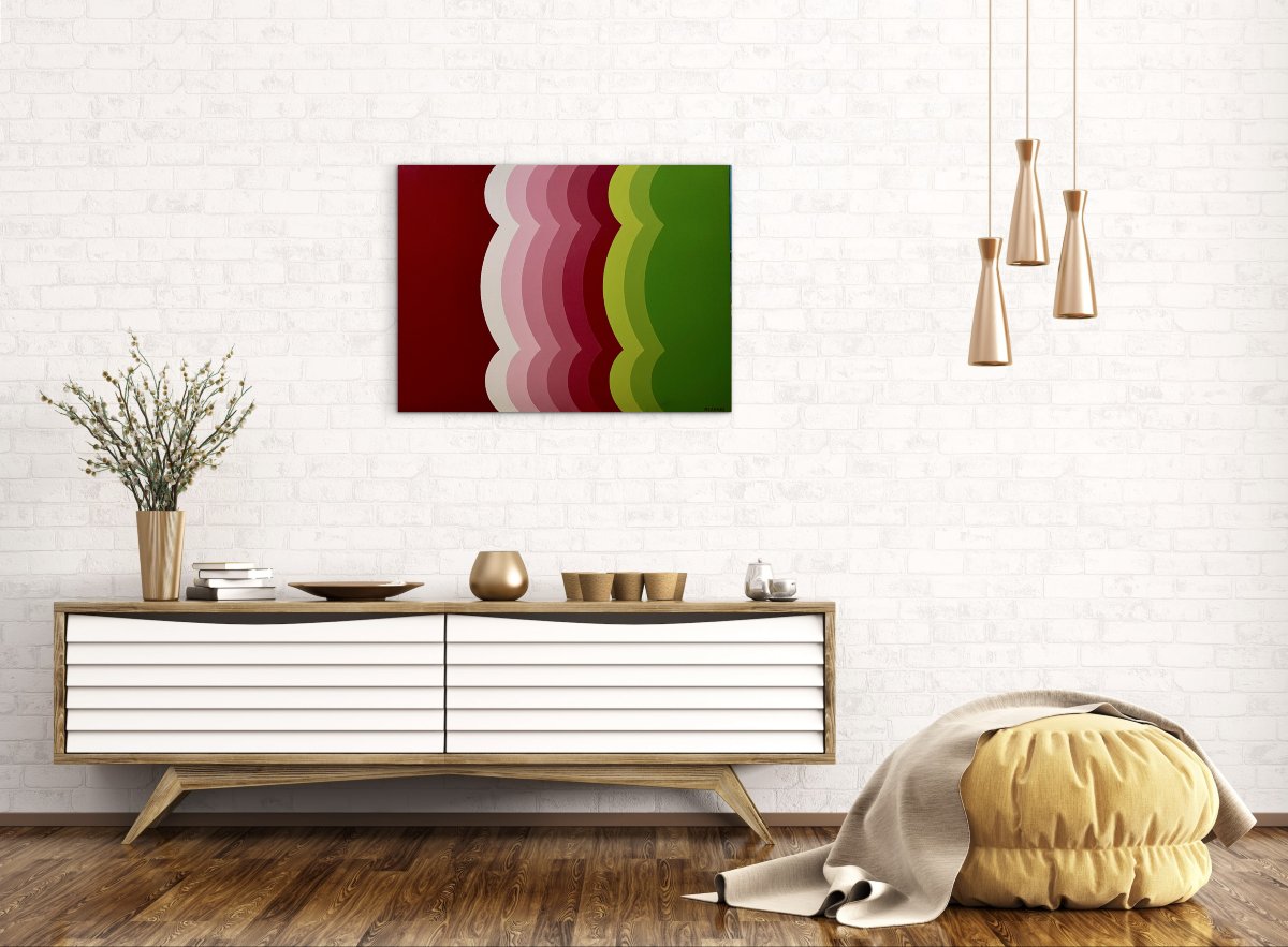 Miodrag Djordjevic (1936) - Geometric Abstraction With Wavy Stripes - Oil On Canvas-photo-3