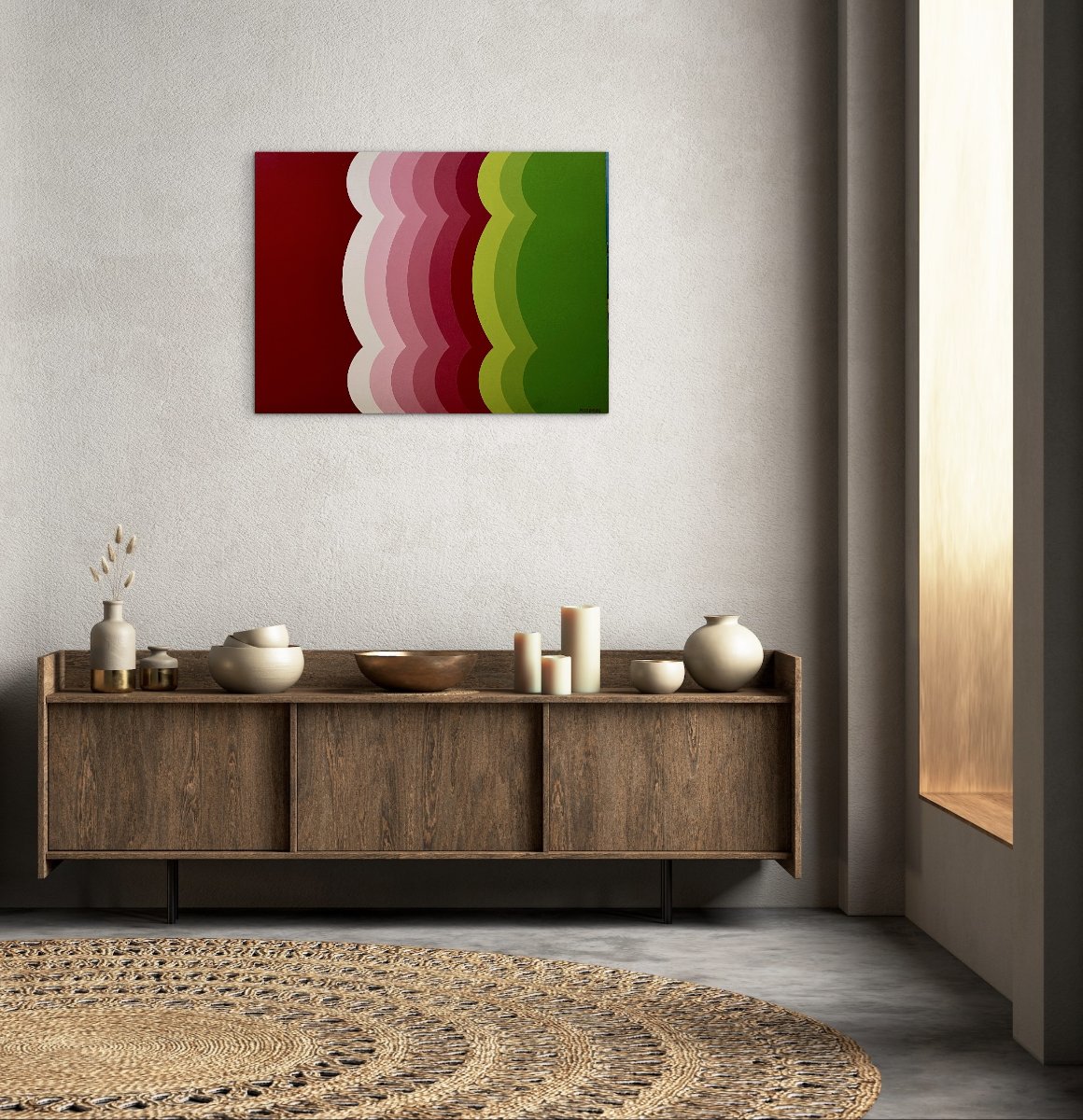Miodrag Djordjevic (1936) - Geometric Abstraction With Wavy Stripes - Oil On Canvas-photo-4