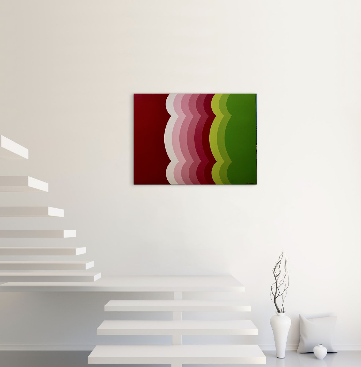 Miodrag Djordjevic (1936) - Geometric Abstraction With Wavy Stripes - Oil On Canvas-photo-5