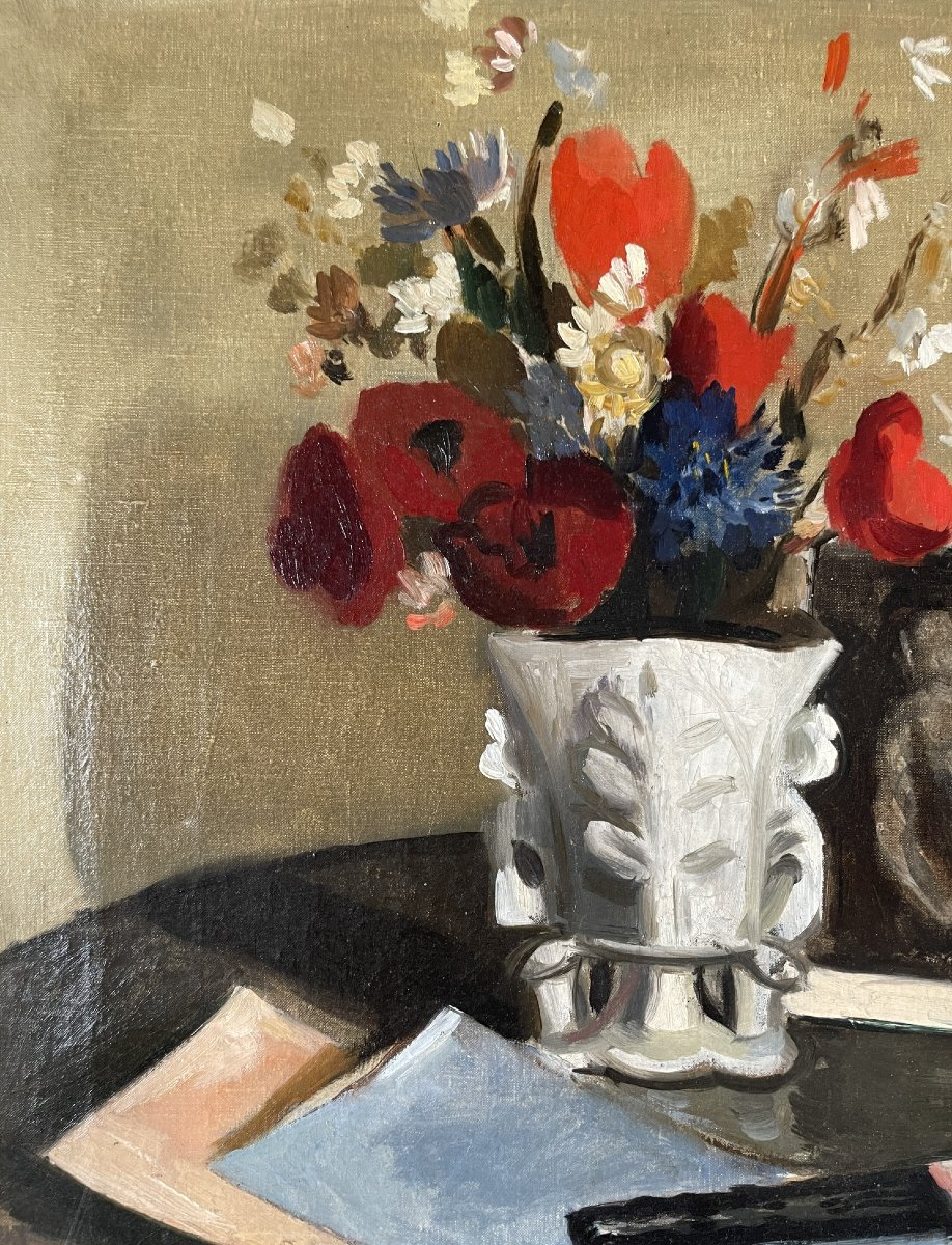 Georges Darel (1892–1943) - Still Life With A Vase Of Flowers - Oil On Canvas-photo-3