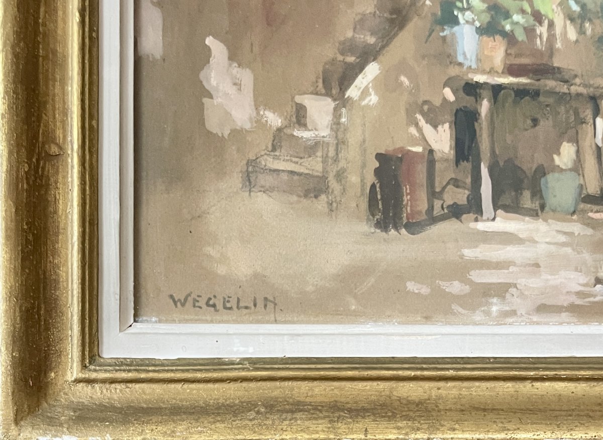 Émile WEGELIN (1875-1962) - Cour de ferme animée - Gouache-photo-3