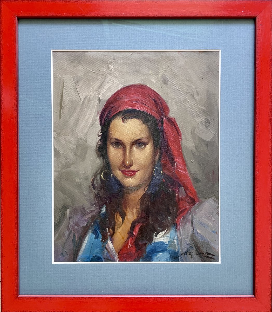 Richard Durando-togo (1910) - Woman With A Red Scarf - Oil On Cardboard-photo-2