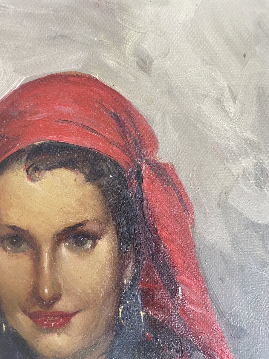 Richard Durando-togo (1910) - Woman With A Red Scarf - Oil On Cardboard-photo-3