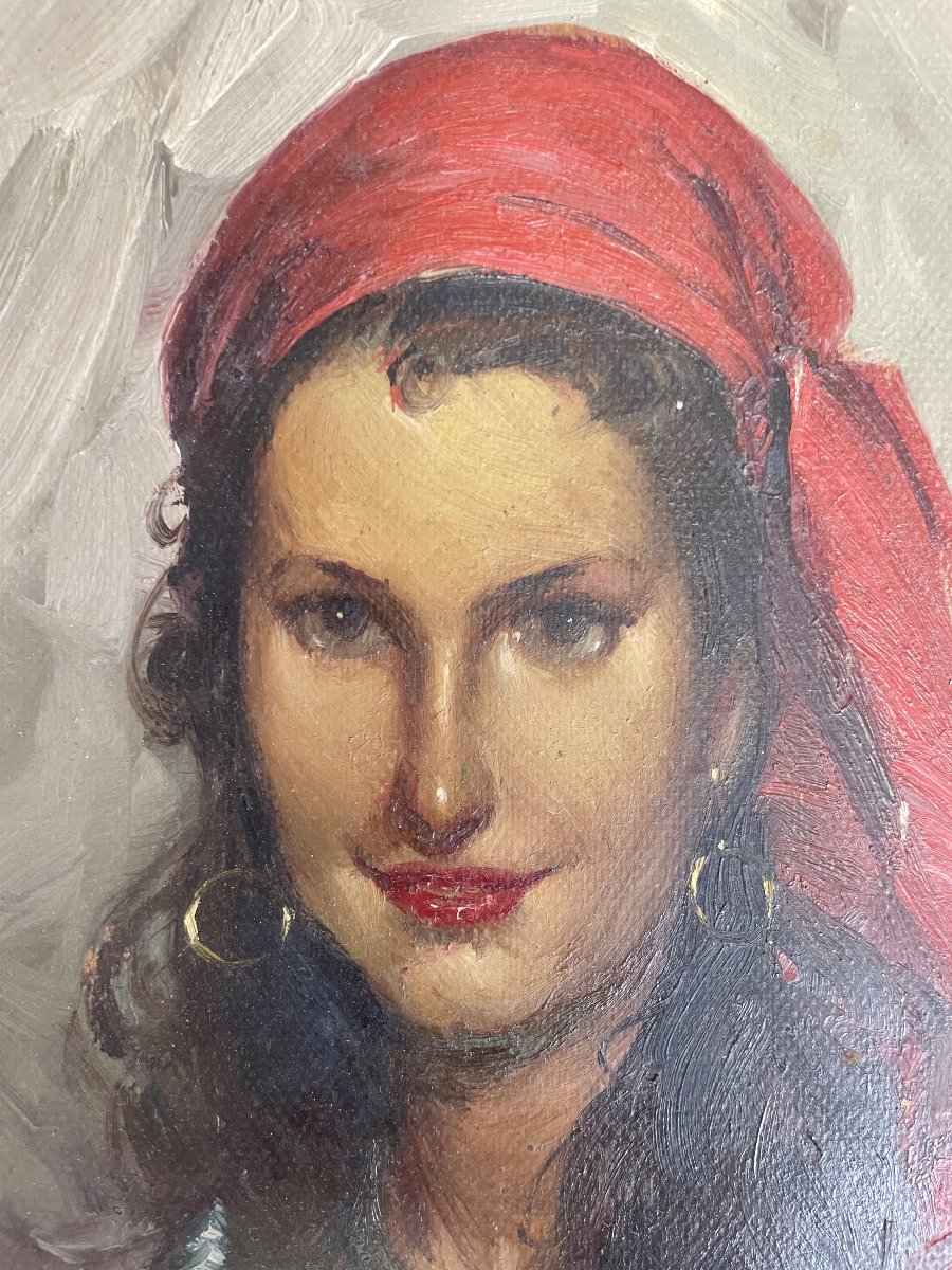 Richard Durando-togo (1910) - Woman With A Red Scarf - Oil On Cardboard-photo-4