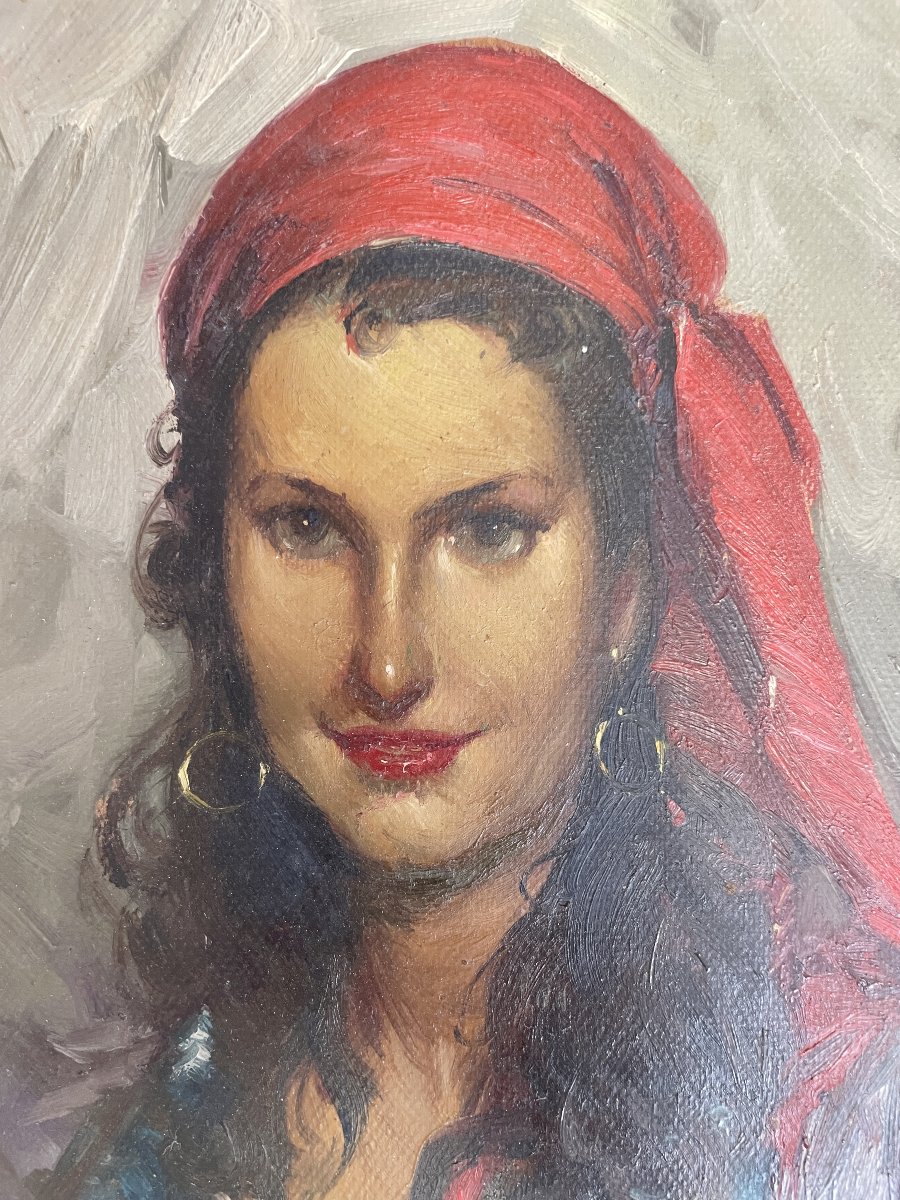 Richard Durando-togo (1910) - Woman With A Red Scarf - Oil On Cardboard-photo-1