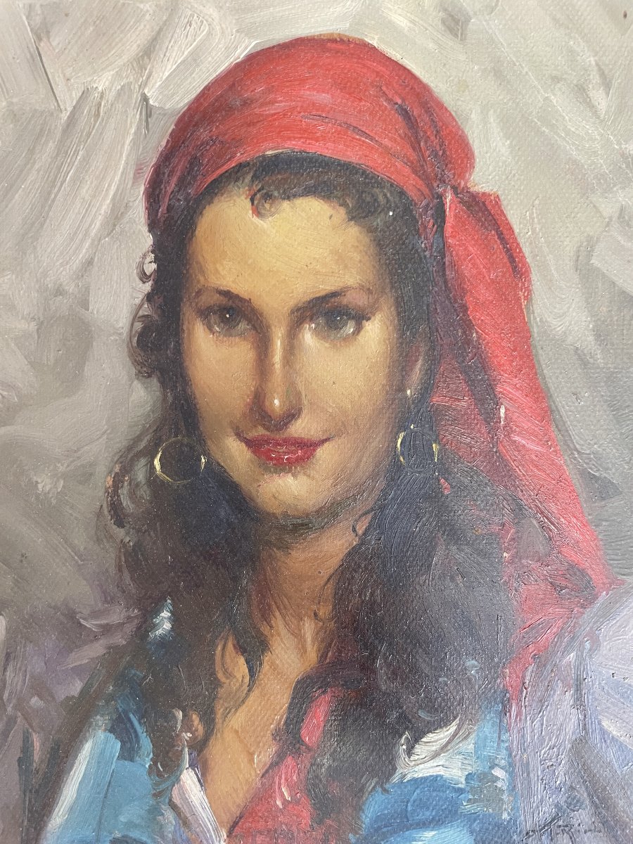 Richard Durando-togo (1910) - Woman With A Red Scarf - Oil On Cardboard-photo-2