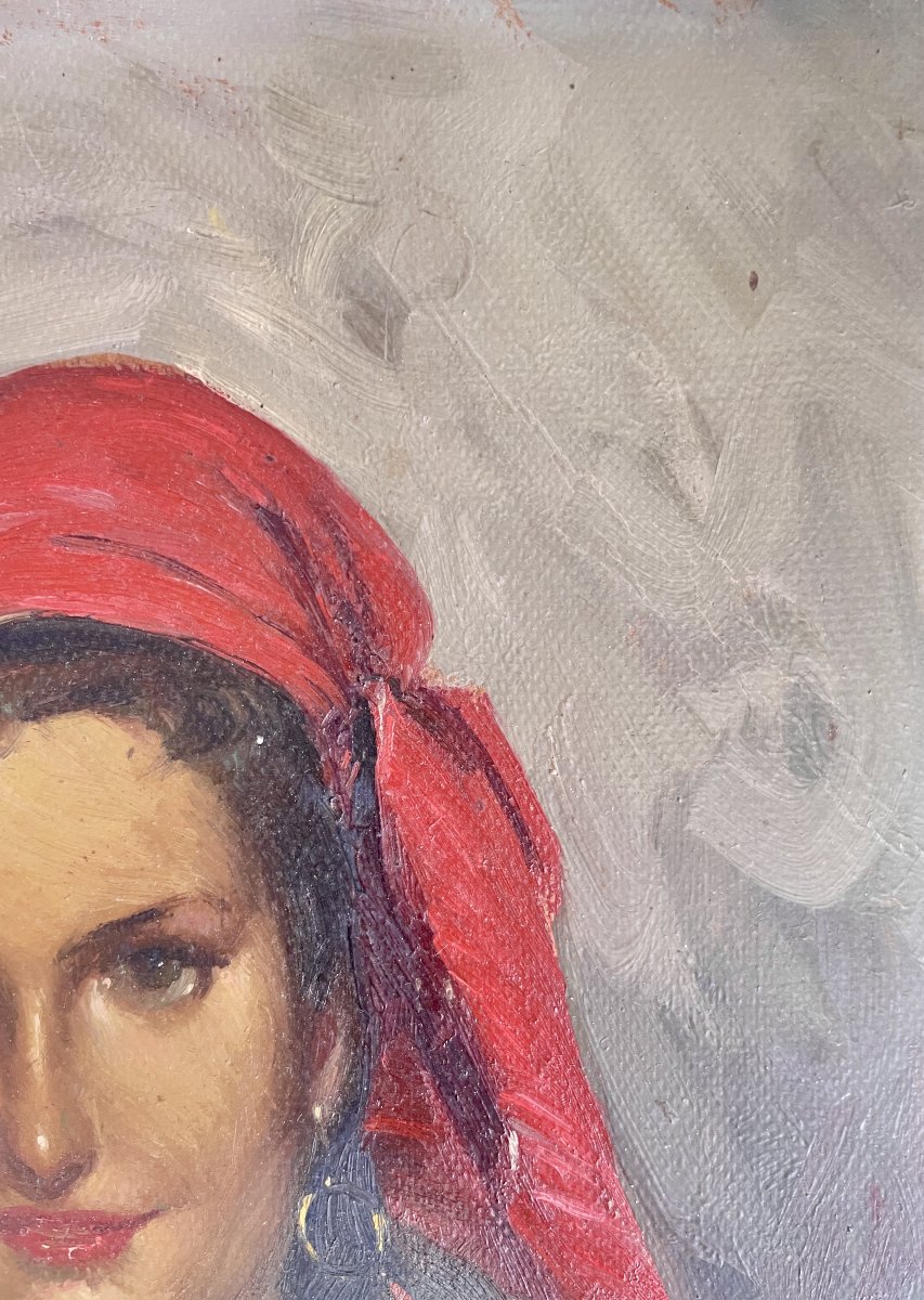 Richard Durando-togo (1910) - Woman With A Red Scarf - Oil On Cardboard-photo-5