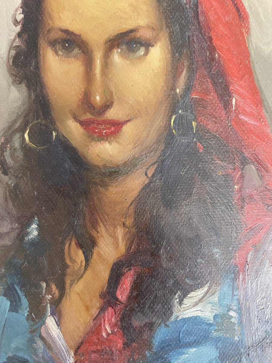 Richard Durando-togo (1910) - Woman With A Red Scarf - Oil On Cardboard-photo-6