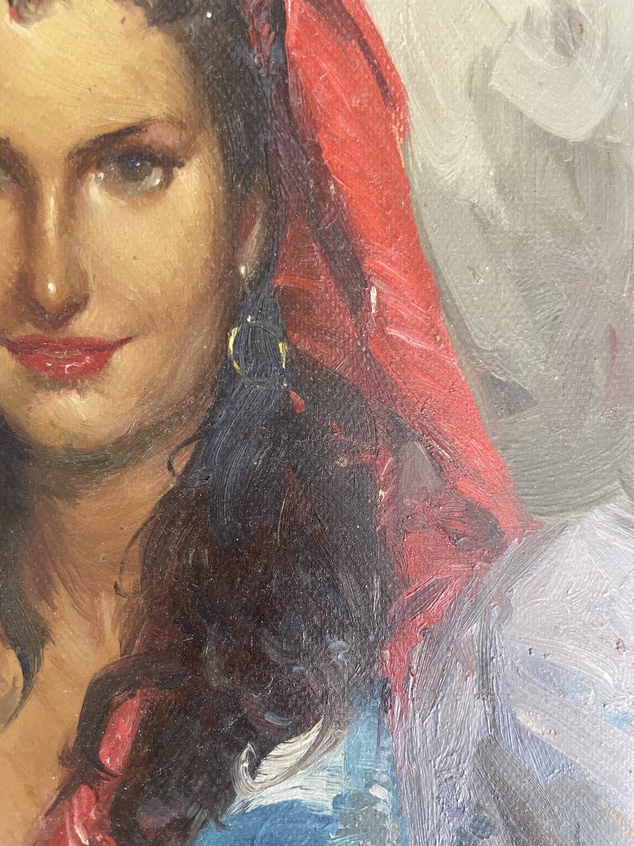 Richard Durando-togo (1910) - Woman With A Red Scarf - Oil On Cardboard-photo-7