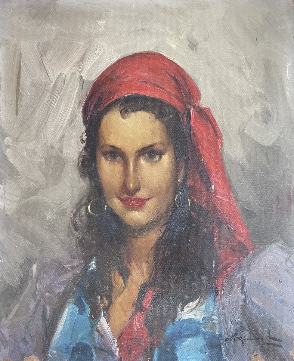 Richard Durando-togo (1910) - Woman With A Red Scarf - Oil On Cardboard