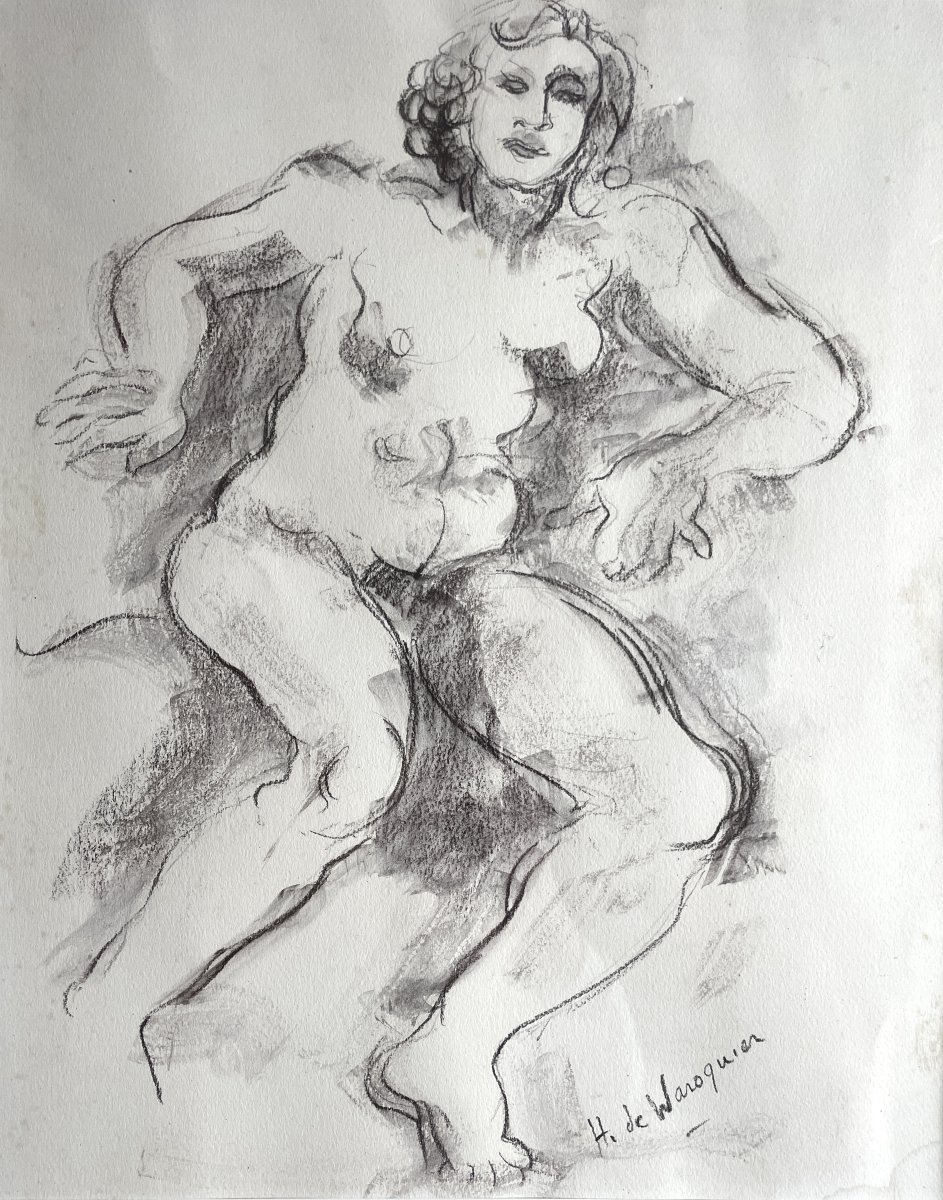 Henry De Waroquier (1881–1970)  Seated Female Nude - Pencil And Wash On Paper-photo-2