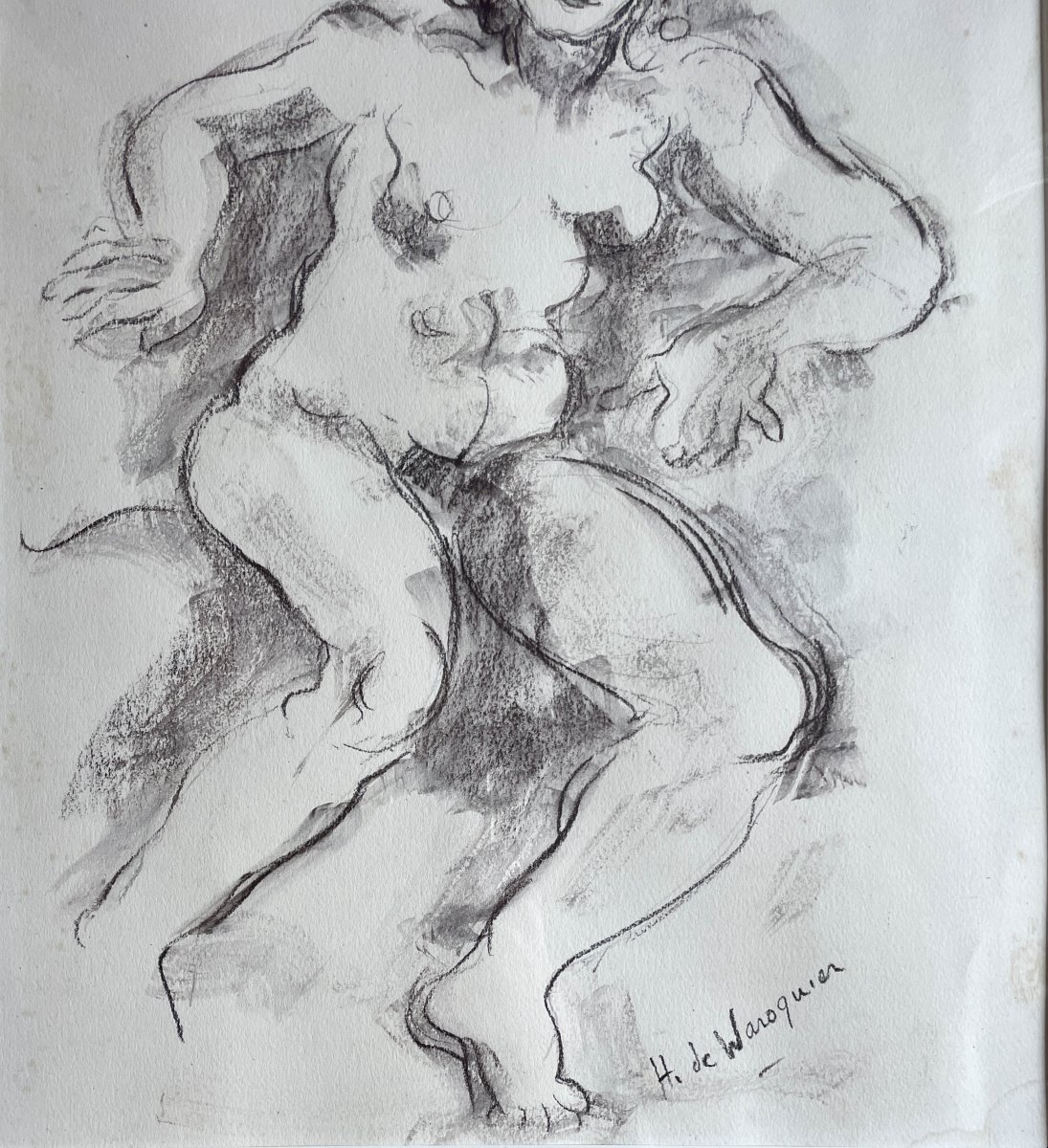 Henry De Waroquier (1881–1970)  Seated Female Nude - Pencil And Wash On Paper-photo-1