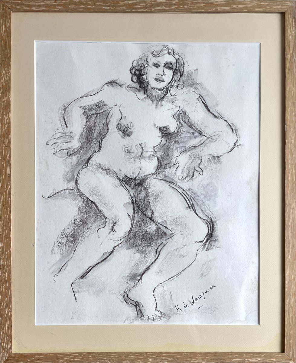 Henry De Waroquier (1881–1970)  Seated Female Nude - Pencil And Wash On Paper