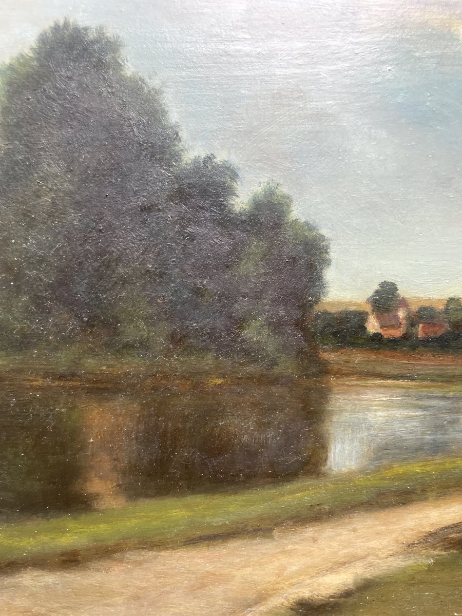 Tony GUALANO (XXe siècle) – Paysage à l'étang - Huile sur panneau-photo-3