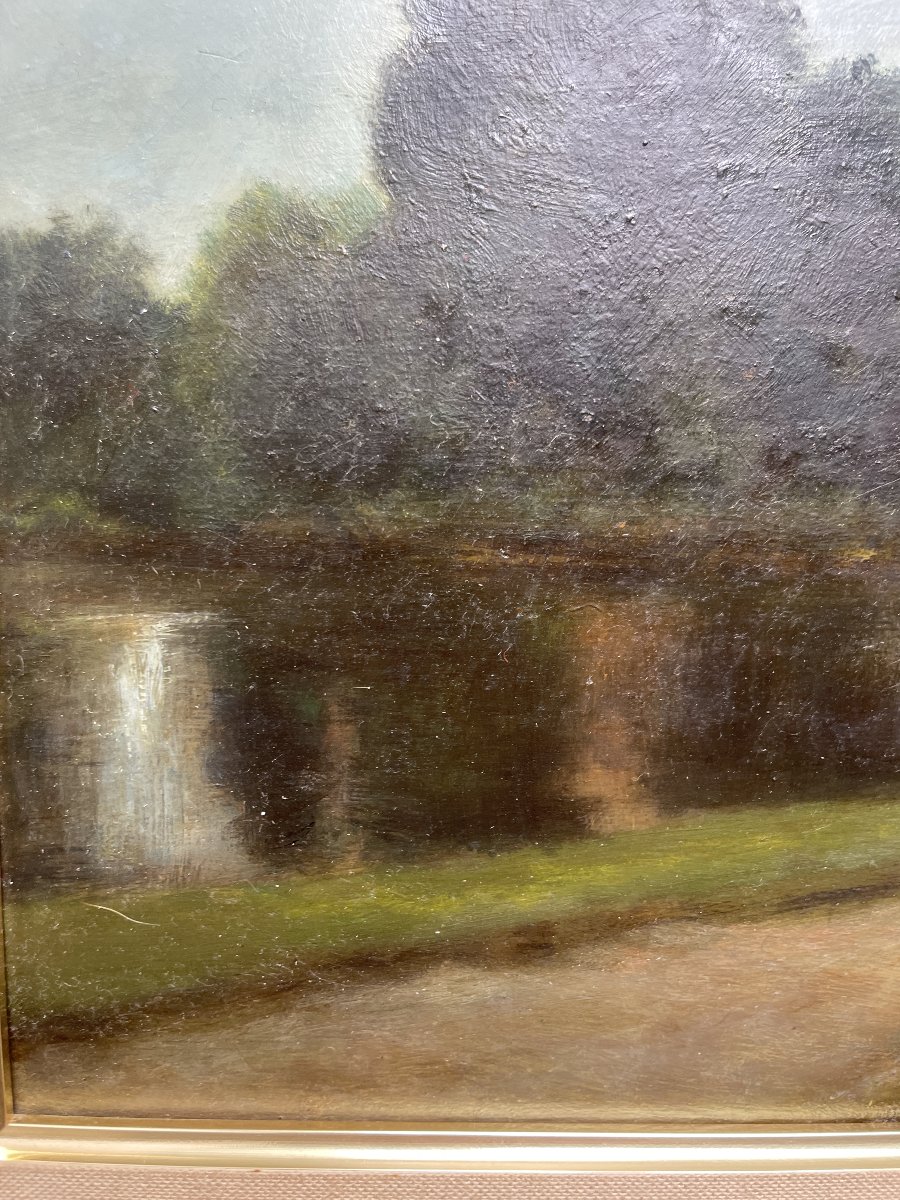 Tony GUALANO (XXe siècle) – Paysage à l'étang - Huile sur panneau-photo-2