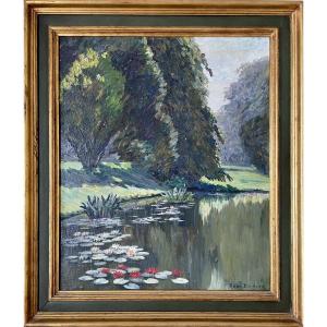 René Bodier (1884–1939) - Water Lilies - Oil On Canvas (53x44 Cm)