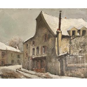 Fernand Andrey-prevost (1890–1961) - View Of Montmartre In The Snow - Oil On Panel 