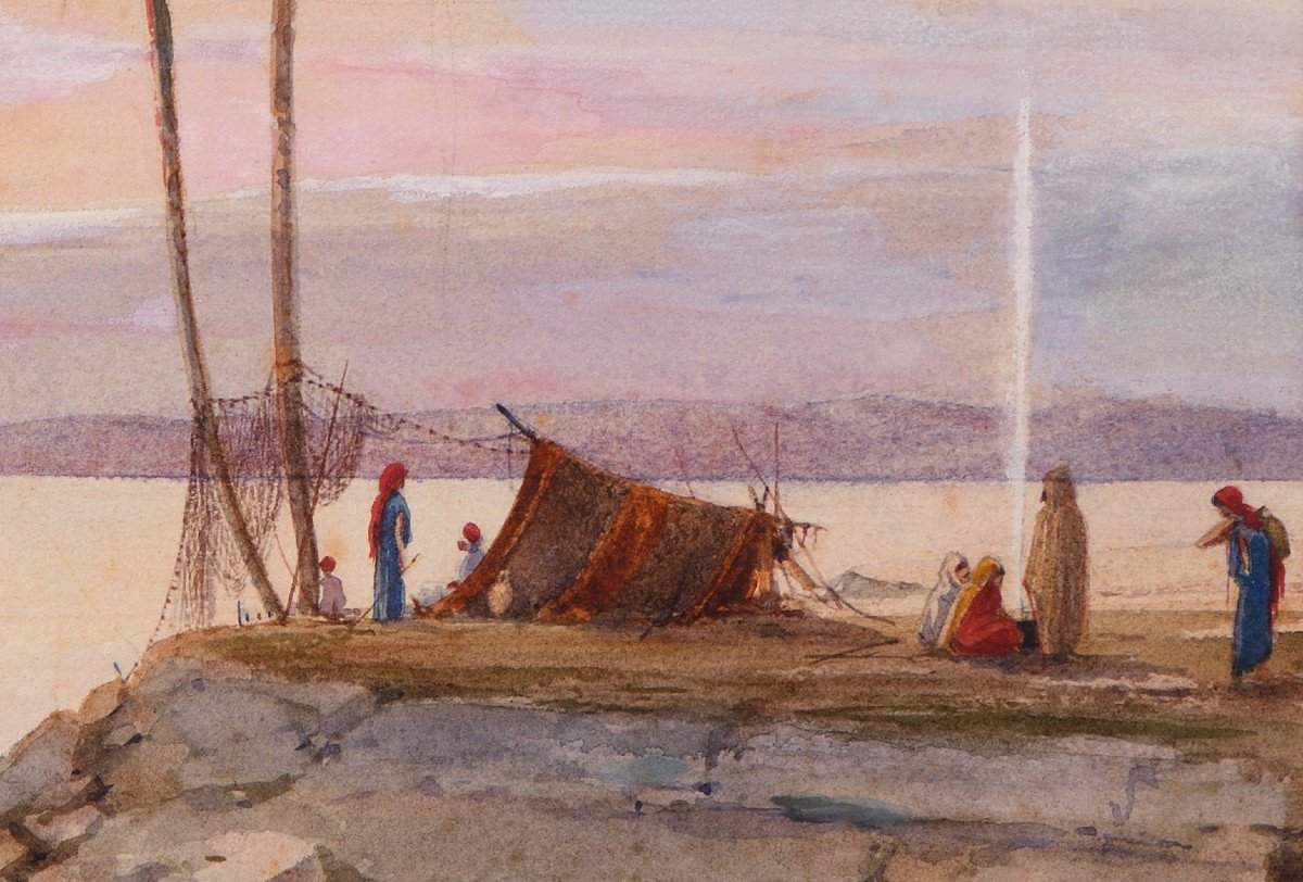 Marcel BLAIRAT (1849-1891) - "Pêcheurs au bord du fleuve"-photo-1