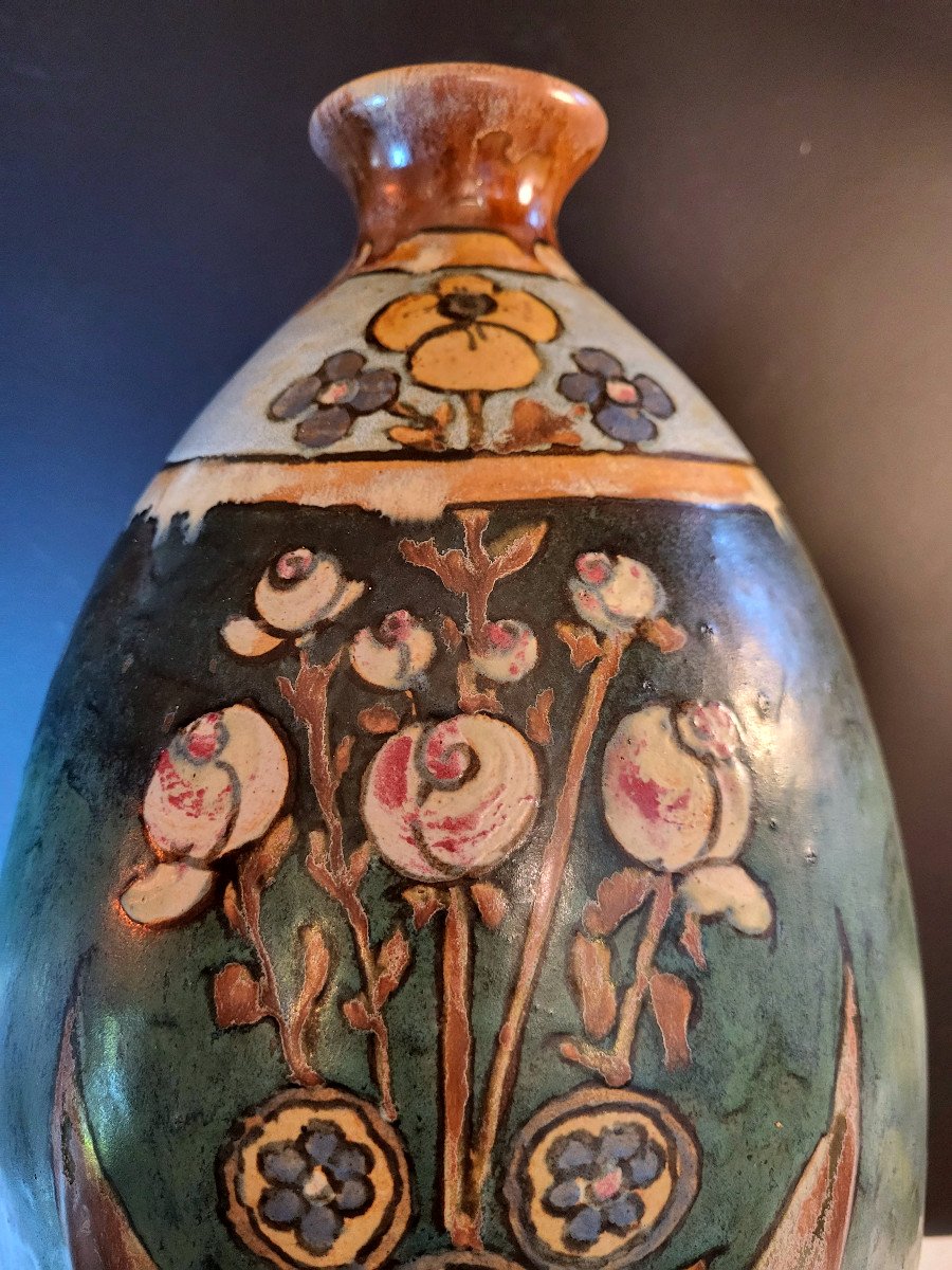 Alfred Renoleau Angoulème ( 1854-1930 ) . Vase Ovoide En Grès-photo-4