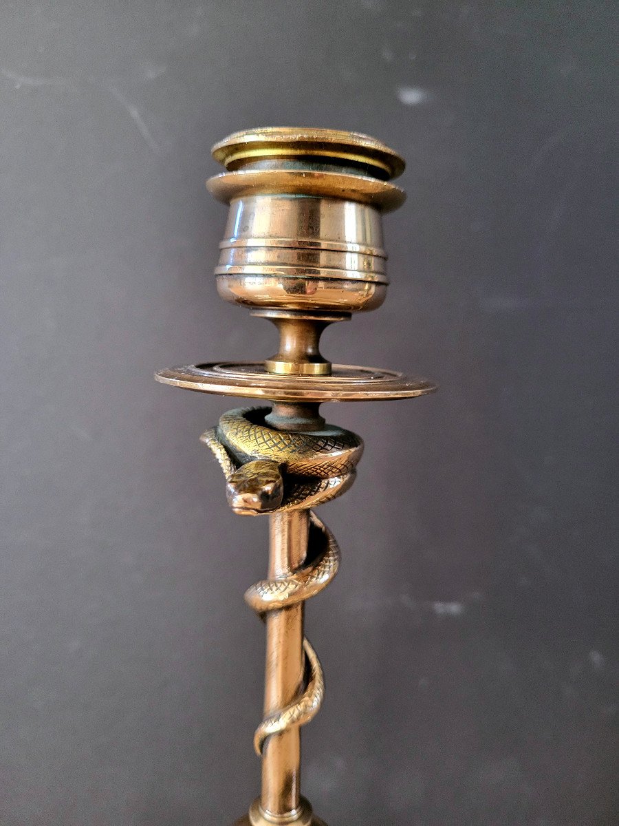 Pair Of Bronze Snake Candlesticks By Barbedienne-photo-2