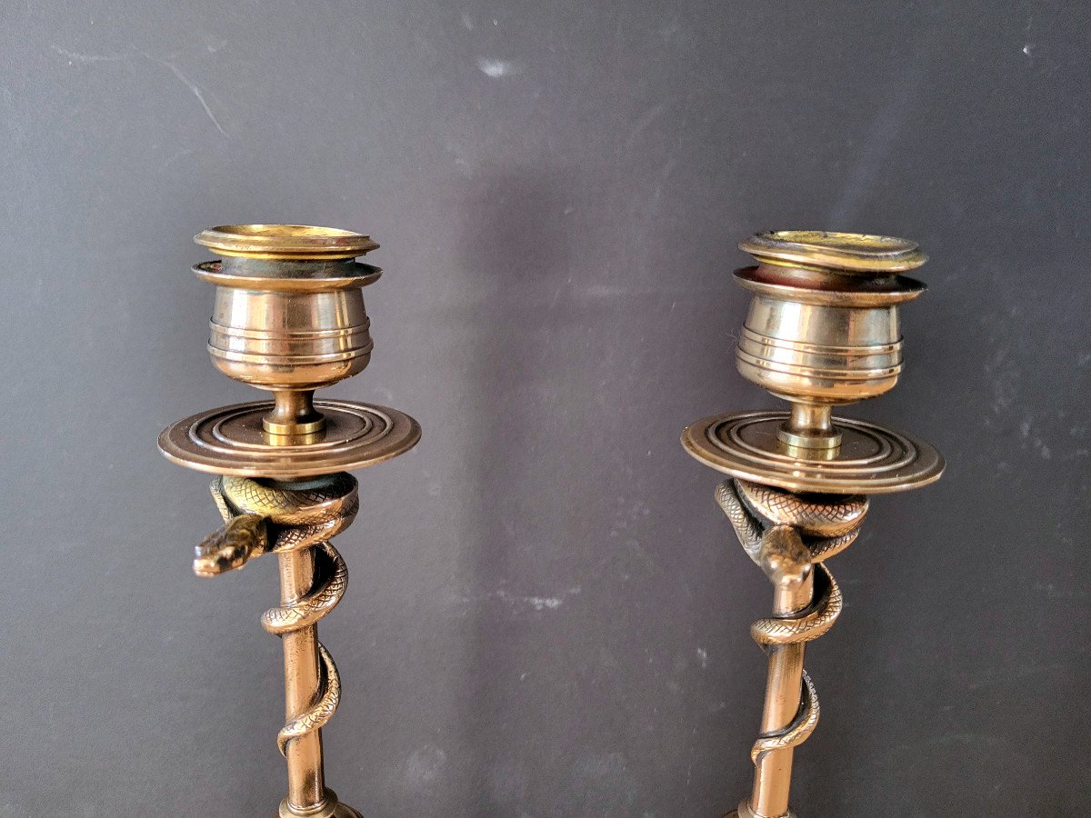 Pair Of Bronze Snake Candlesticks By Barbedienne-photo-4