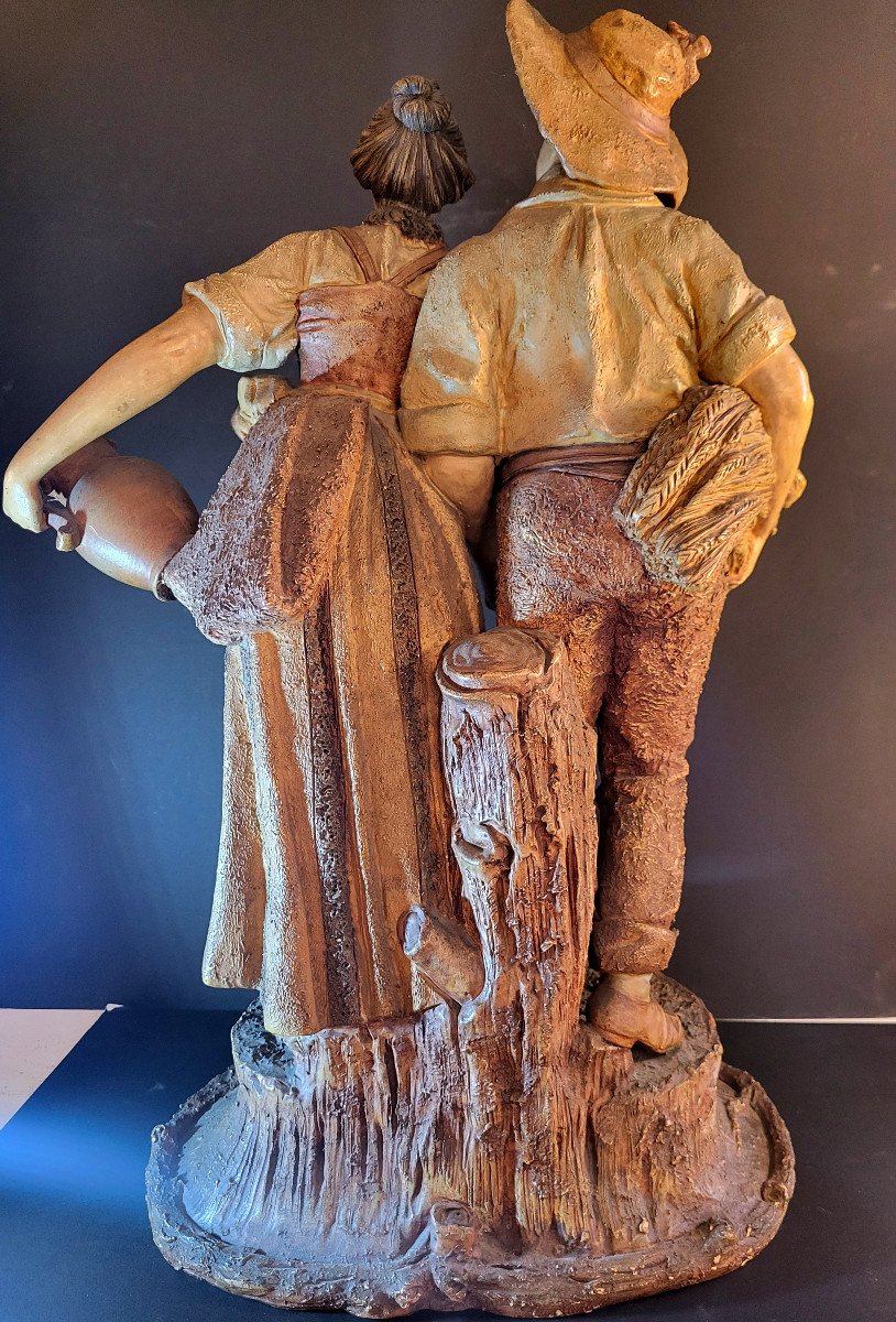 Terracotta Sculpture Representing A Couple Of Provencal Peasants Signed Bernard Bloch-photo-3