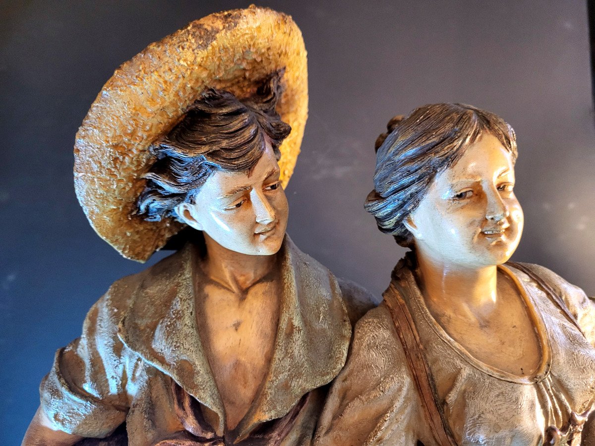 Terracotta Sculpture Representing A Couple Of Provencal Peasants Signed Bernard Bloch-photo-4