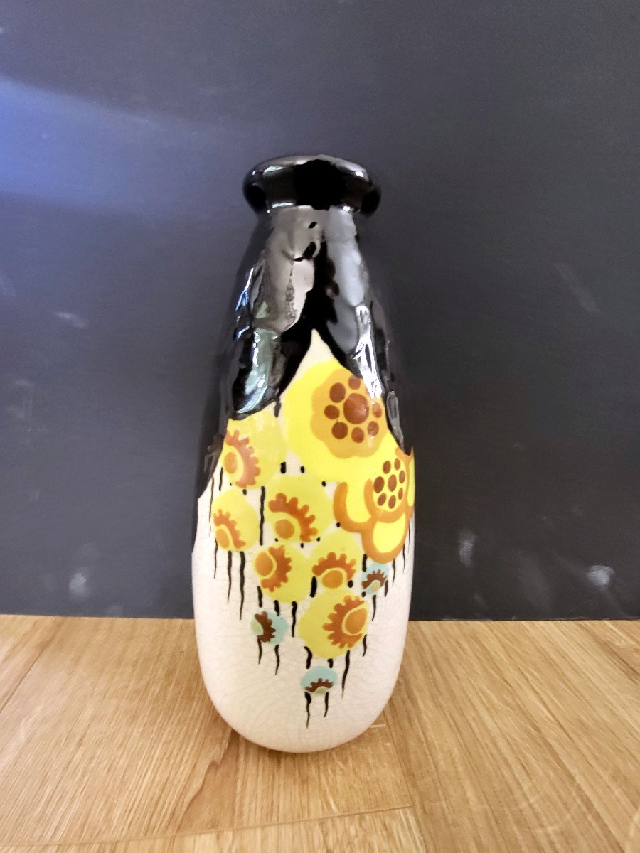 Large Vase With Floral Decor Louis Auguste Dage