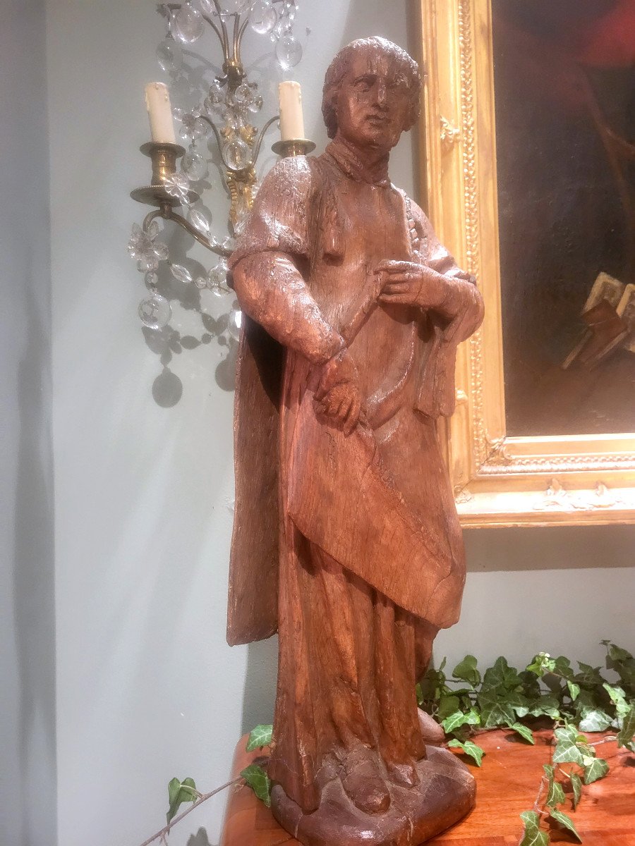 Pair Of Saints In Carved Oak Wood 18th-photo-2