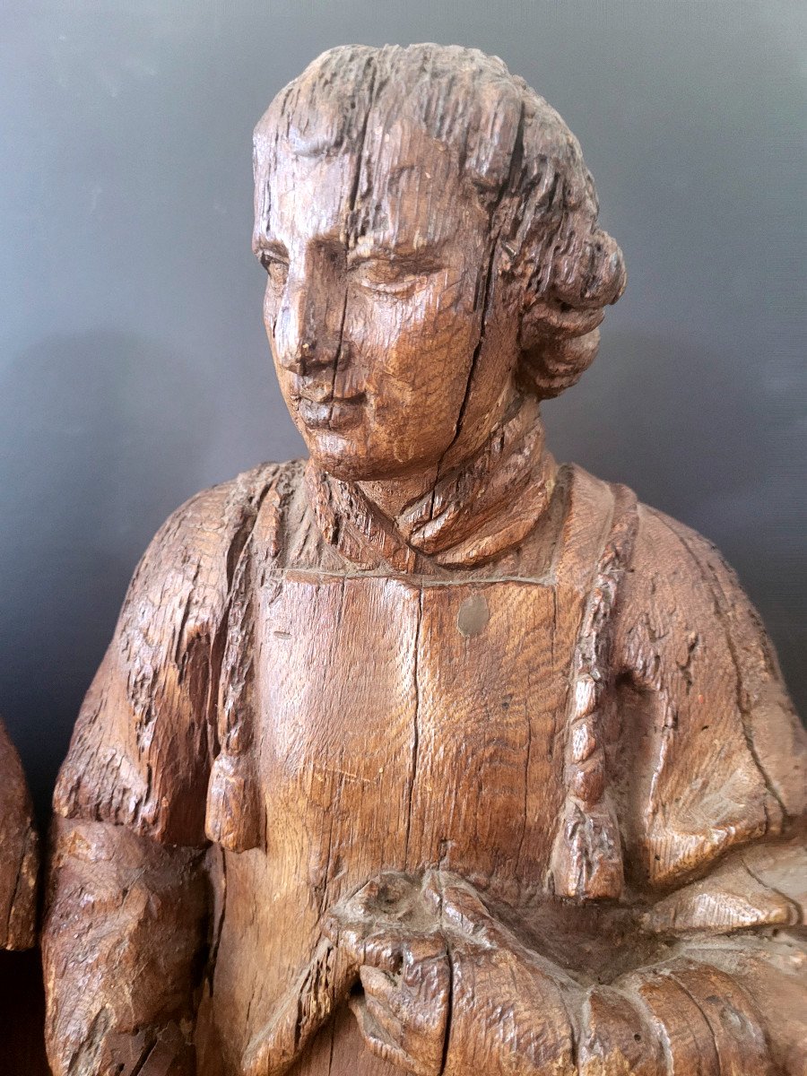 Pair Of Saints In Carved Oak Wood 18th-photo-3