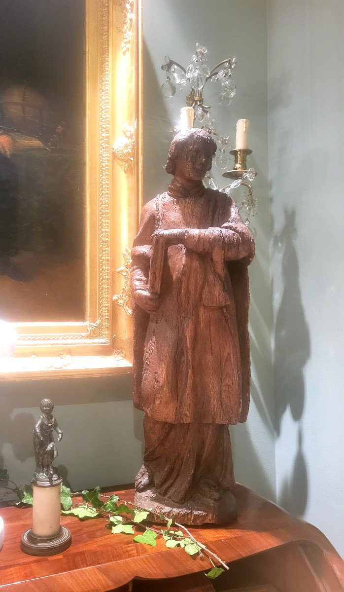 Pair Of Saints In Carved Oak Wood 18th-photo-3