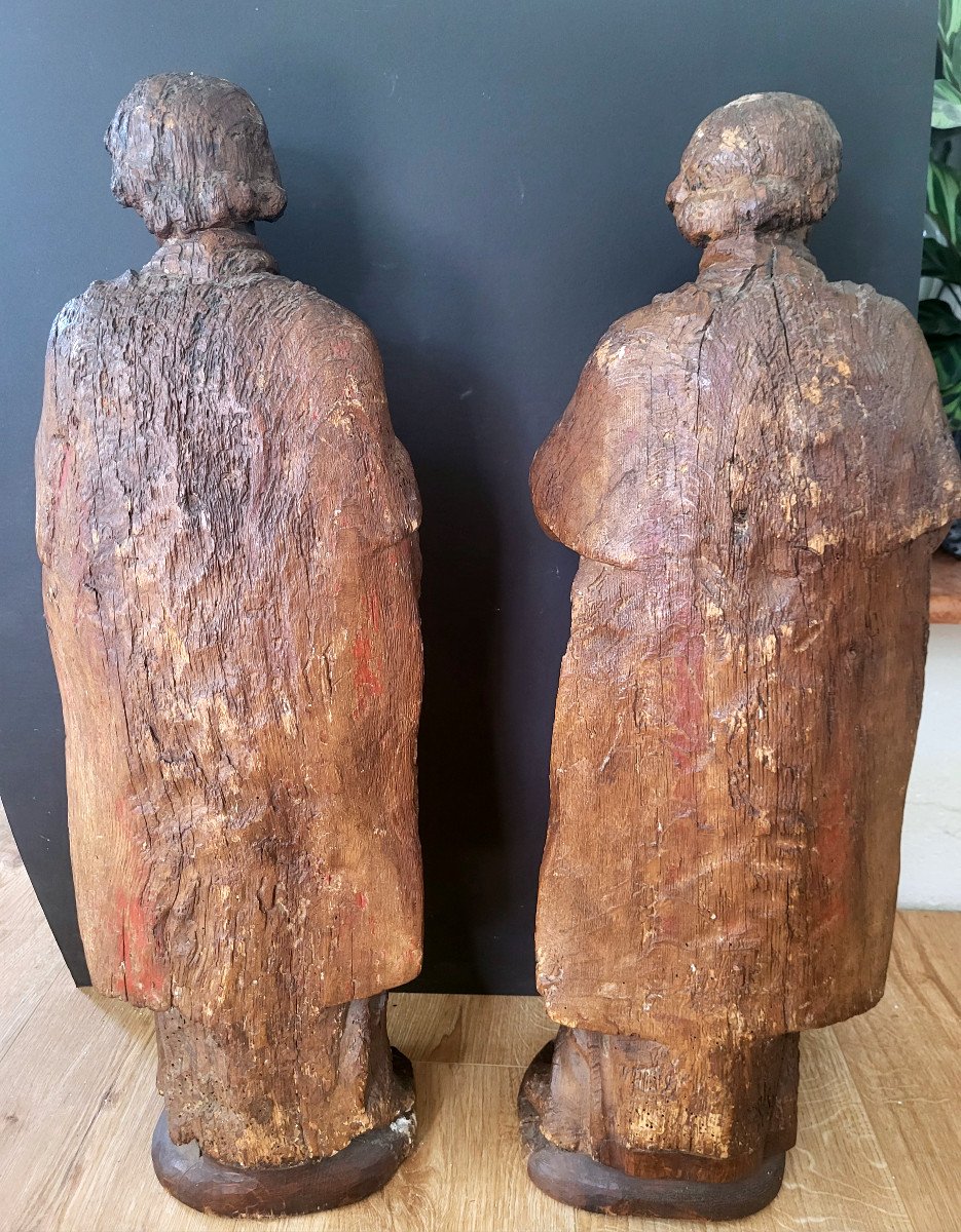 Pair Of Saints In Carved Oak Wood 18th-photo-4
