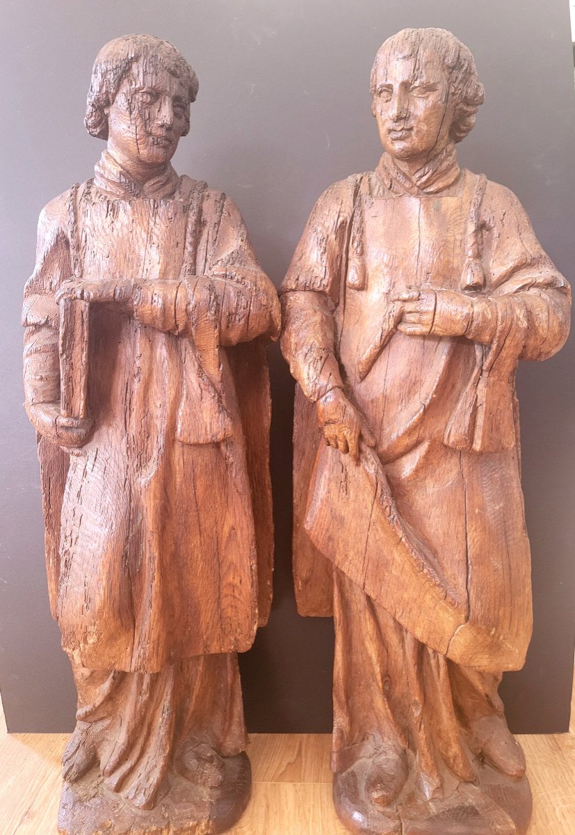 Pair Of Saints In Carved Oak Wood 18th