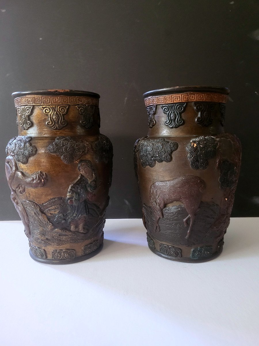 Paire De Vases Japonais, Période Meiji