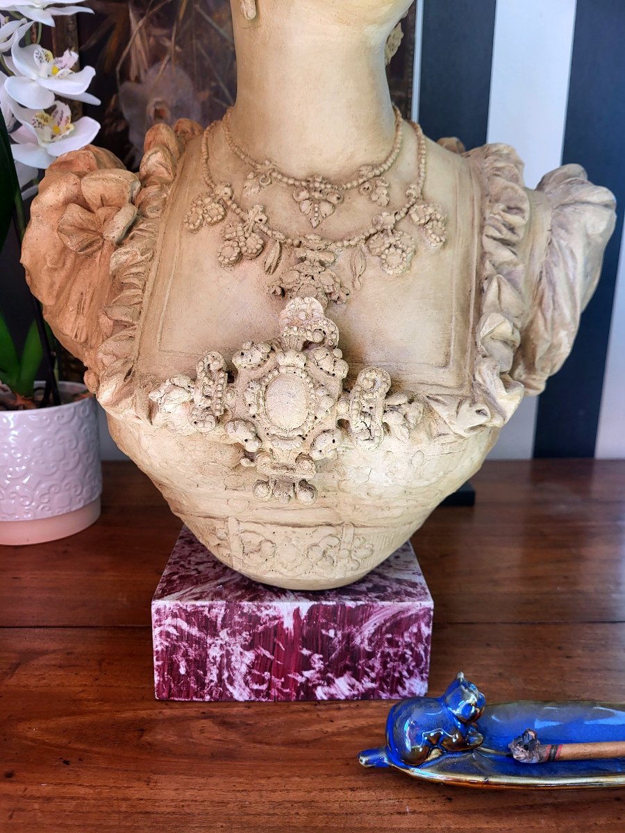 Bust, Terracotta Sculpture By Carrier Belleuse-photo-2