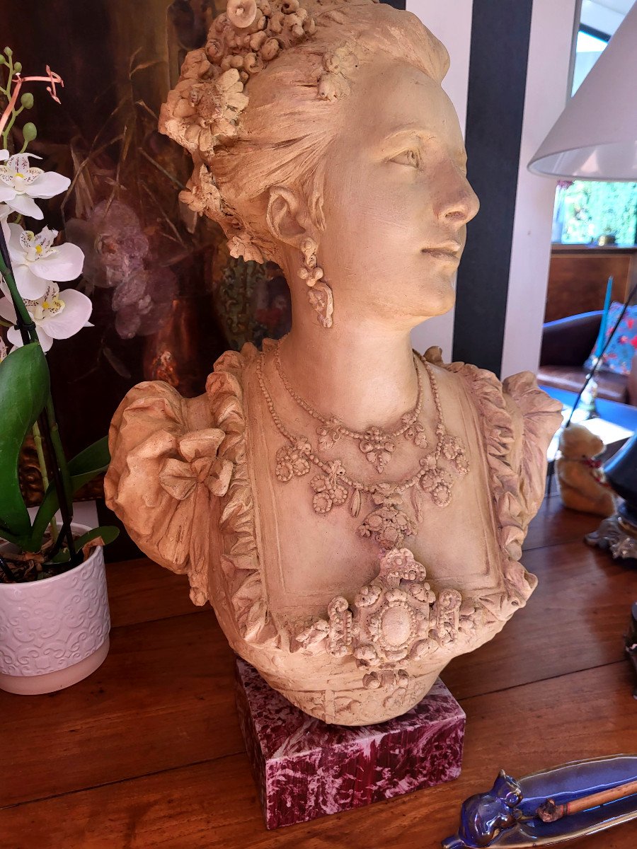 Bust, Terracotta Sculpture By Carrier Belleuse-photo-4