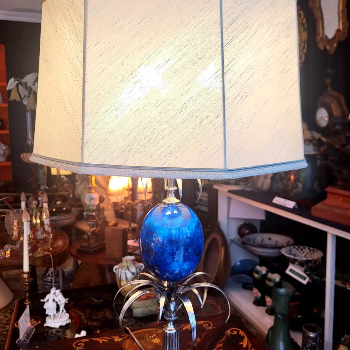 Large Turquoise Egg Lamp From Maison Charles-photo-2