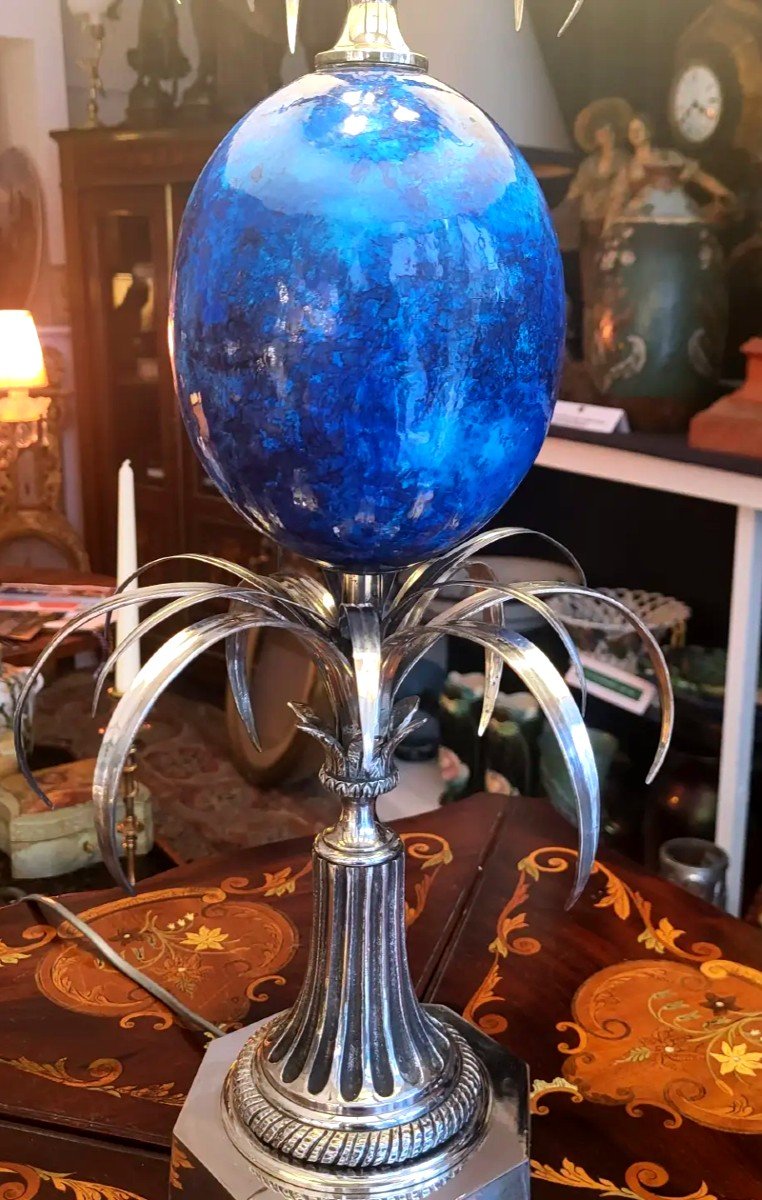 Large Turquoise Egg Lamp From Maison Charles-photo-3