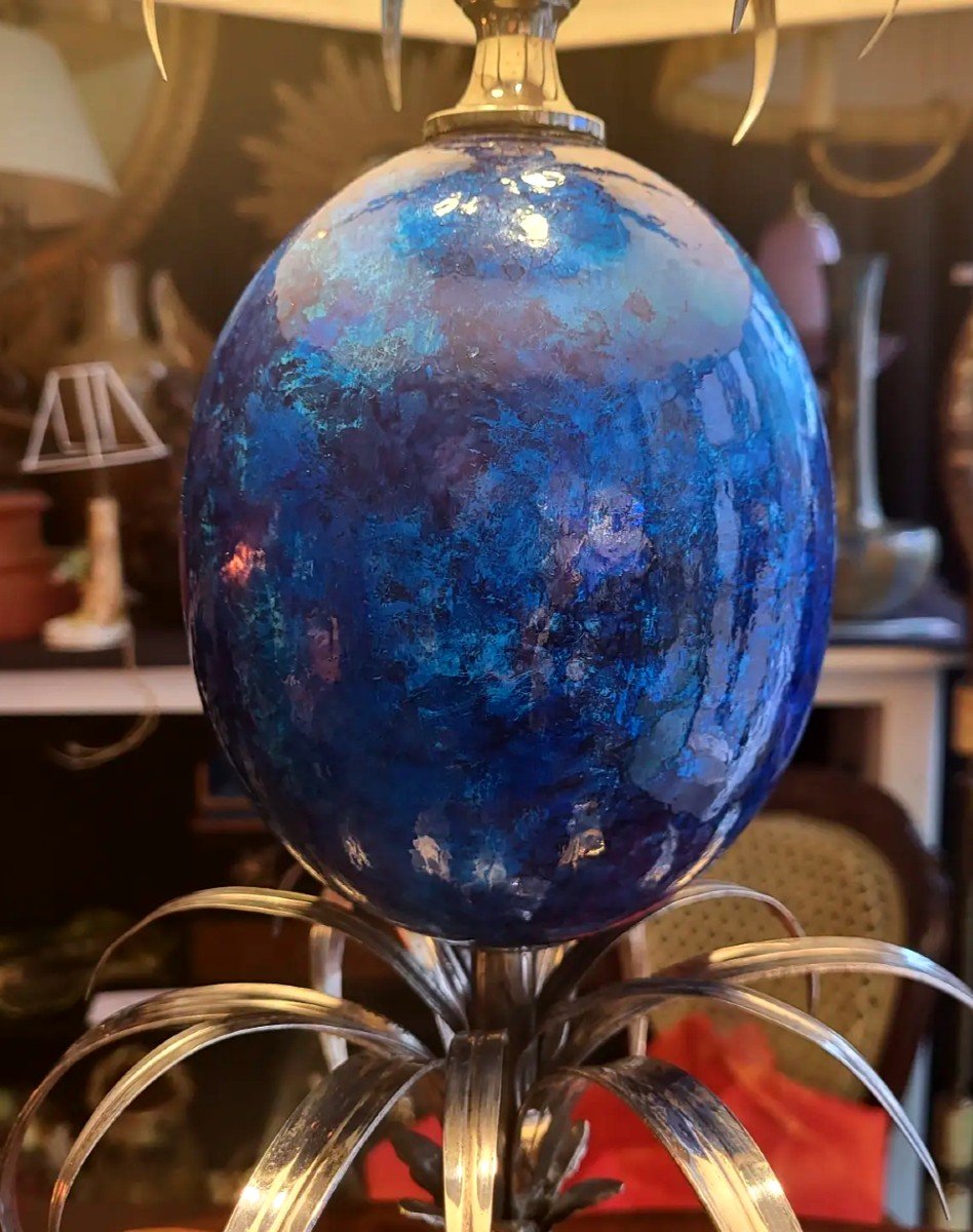 Large Turquoise Egg Lamp From Maison Charles-photo-4