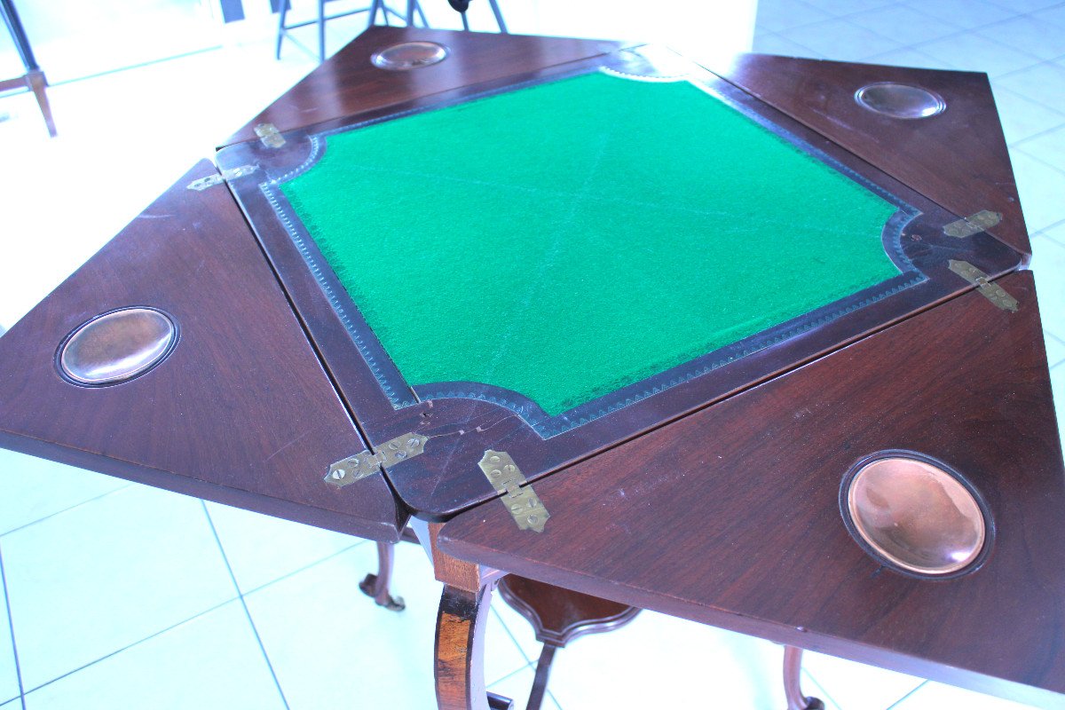 Table à Jeux Mouchoir Marquetterie, Style Edwardien, XXème-photo-2