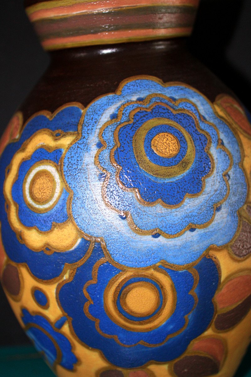 Ceramic Vase Signed By The Keramis Brothers, Art Deco-photo-3