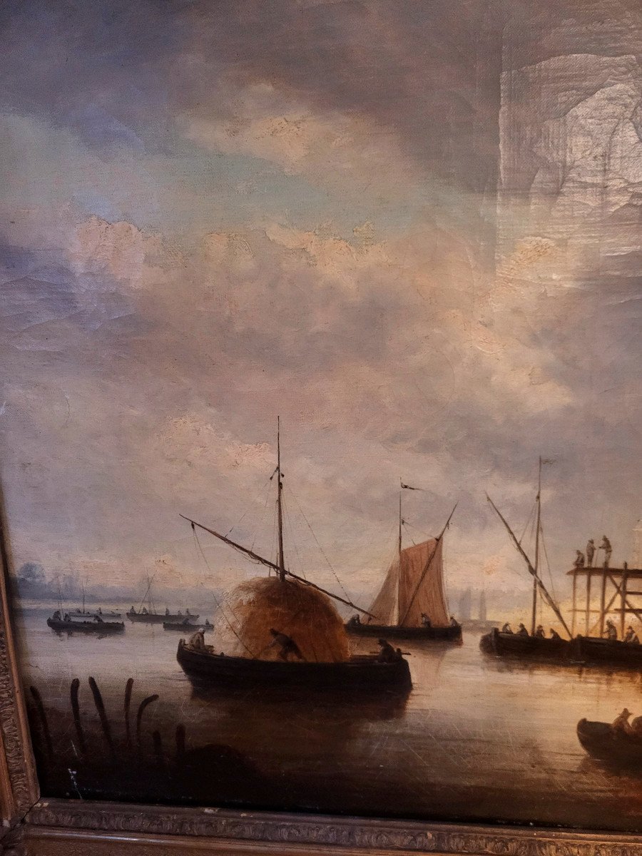 Painting Oil On Canvas Marine Dutch School Early 19th Century-photo-1