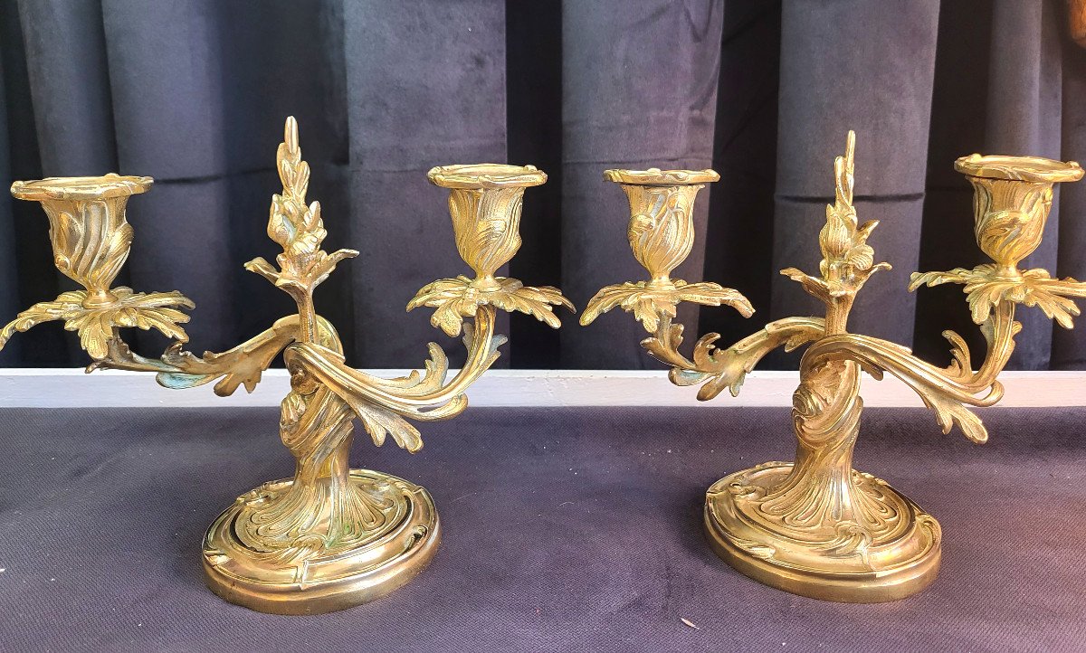 Paire De Chandeliers Bronze,  Rocaille, Style Louis XV-photo-4