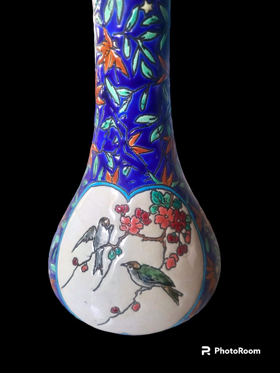 Vase En Faience De Longwy Signé  XIXème-photo-4