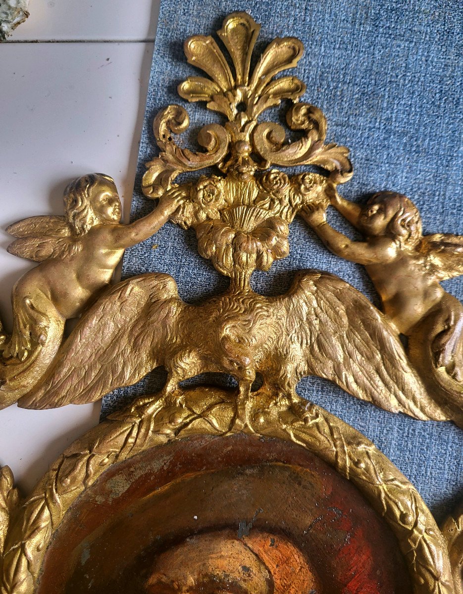 Paire d'Appliques à 3 Feux En Bronze Et Jolies Peintures - XIVème-photo-4