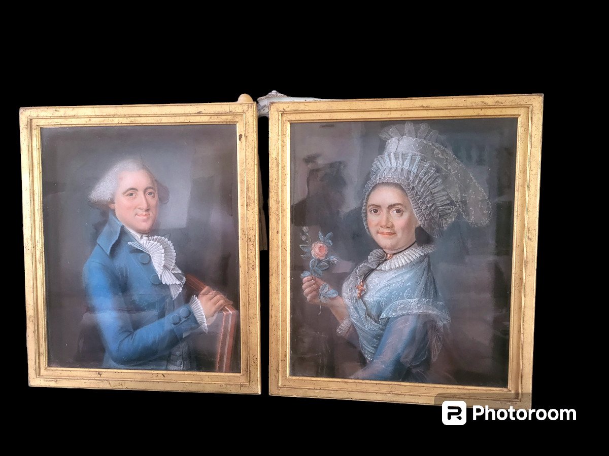 PAIRE DE GRANDS ET MAGNIFIQUES  PASTELS, PORTRAITS FEMME ET HOMME DE QUALITE-  XVIIIème-photo-2