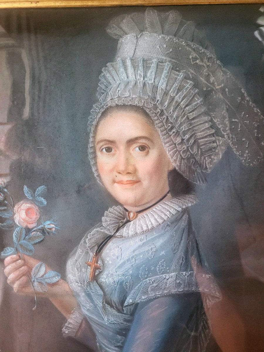 PAIRE DE GRANDS ET MAGNIFIQUES  PASTELS, PORTRAITS FEMME ET HOMME DE QUALITE-  XVIIIème-photo-2