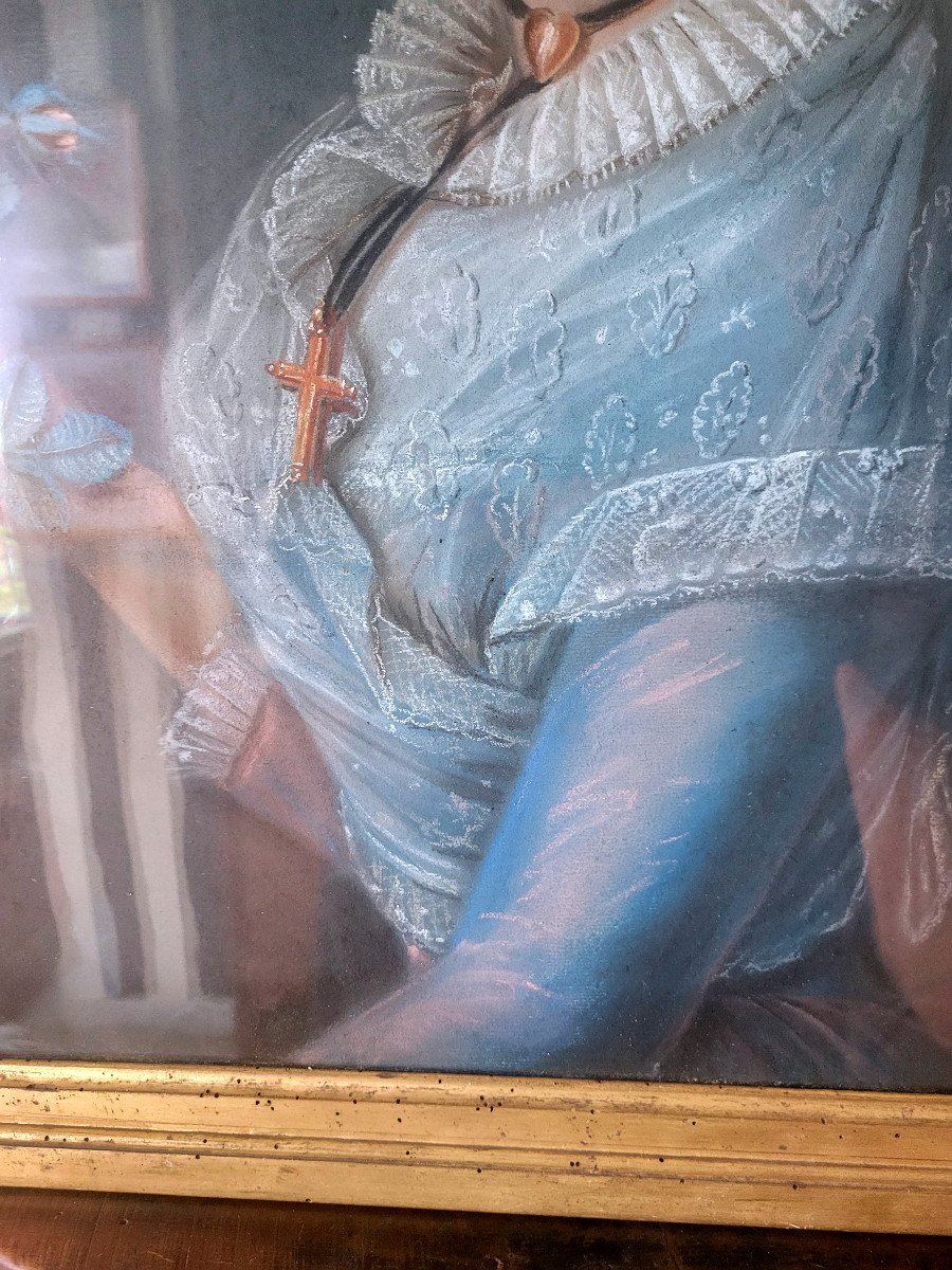 PAIRE DE GRANDS ET MAGNIFIQUES  PASTELS, PORTRAITS FEMME ET HOMME DE QUALITE-  XVIIIème-photo-6